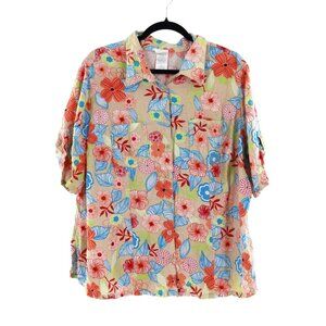 Just My Size Linen Shirt Womens 2X Beige Tropical Summer Vacation Resort Cruise